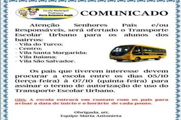COMUNICADO SOBRE O ÔNIBUS ESCOLAR!