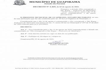 TRANSFERE DATA DO FERIADO MUNICIPAL