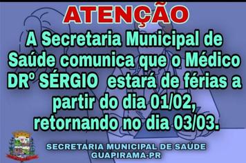COMUNICADO DAS FÉRIAS DO DR SÉRGIO!