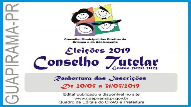 REABERTA AS INSCRIÇÕES PARA ELEIÇÃO DO CONSELHO TUTELAR 2019